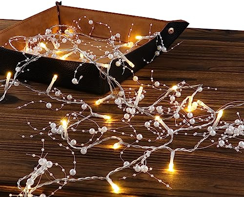 Rhytsing 36 LED White Pearl Garland Battery Operated String Lights with Timer Function for Wedding Christmas Party Event Decoration - 4.5M