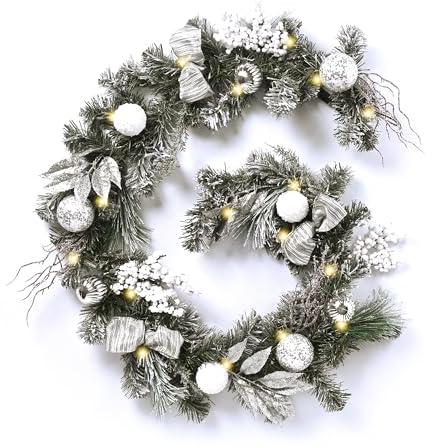 Valery Madelyn 6ft Weihnachtsgirlande mit 20 Led Lichtern und Timer Funktion, künstliche Weihnachtsdeko für Treppe Tisch Außen Kaminsims Haustür