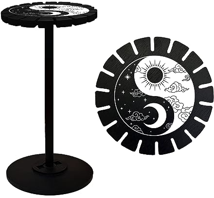 AHANDMAKER Pendelhalter Kristallregal Holz Pendel Display Rack mit Yin Yang Muster Hexe Stuff Schwarz Kristall Display Regal für Display Hexerei Geschenk Organizer 18 Pendel Kristall, Halsketten