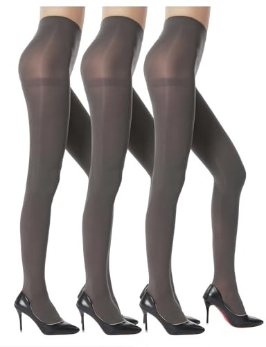 ZIHUA 3 Pairs Opaque 40 Denier Black Tights for Women S-XL | Balck, Brown,Grey, Burgundy, High Waist tights, Smooth Lge, Firm control, comfy stretch, perfect for daily or work.