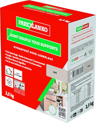 PAREXLANKO - Joint Souple tous Supports - Gris - Joints de Carrelage de 2 à 15 mm Soumis à de Fortes Sollicitations - Neuf et Rénovation - Sol et Mur - Intérieur et Extérieur - 2,5 kg