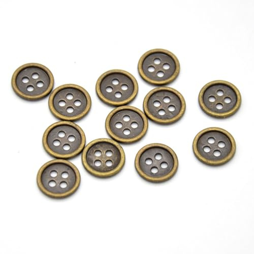 Wisafory 50 Botones Vintage de Metal Con 4 Agujeros - Redondos Para Pantalones y Mezclilla - Retro Para Coser, Manualidades, Costura y Decoraciones
