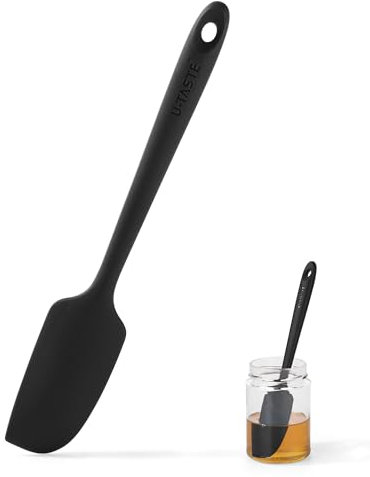 U-Taste 22.7cm Small Silicone Spatula: 315℃ Heat Resistant Non-Stick Flexible Seamless Mini Spatula, Baking Cooking Kitchen Utensil for Mixing Stirring Scraping Fits in Small Containers (Black)