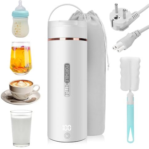Reise Wasserkocher Klein Elektrische, Reisewasserkocher, 450ML Mini wasserkocher mit 6 Stufen Temperatureinstellung, Kleiner Tragbarer Wasserkocher, 316 Reisewasserkocher für Camping, Tee, Kaffee