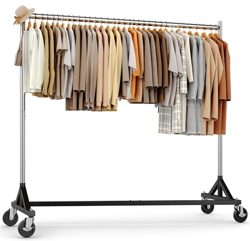 HOKEEPER Portant à vêtements commercial avec support en Z, charge maximale 182 kg, tringle à vêtements robuste sur roulettes, porte-manteau réglable