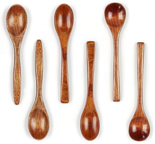 EIYVPRA 6 piccoli cucchiai in legno, cucchiaino legno, cucchiaini legno, cucchiaio legno, per tè, cucchiaini in legno per mangiare, mini cucchiai da portata in legno per caffè, tè e condimenti