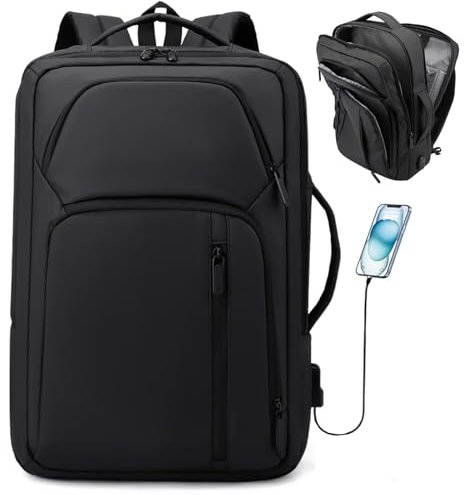 Clufar Ryggsäck Herr Svart 17,3 tum Laptop Ryggsäck med USB-laddningsport Stöldskydd Arbetsryggsäck Skolryggsäck Företagsryggsäckar för Weekender Work Travel College,Svart
