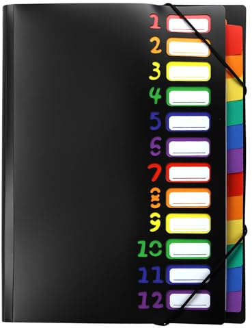 QWORK® Trieur à Soufflet a4, 12 Compartiments Multicolore, Dossier Rangement Documents