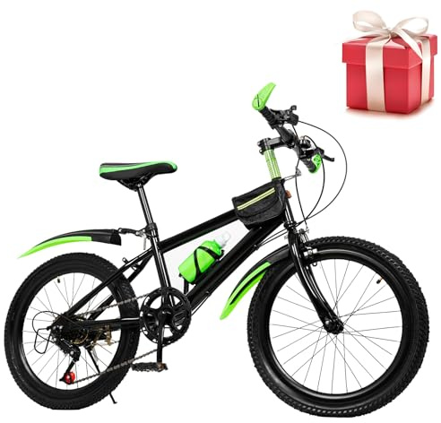 DHQCQL Mountain bike 20 pollici, bicicletta per bambini a 7 marce, con supporto per bicchiere d'acqua, campanello con sospensioni complete, adatto per 6,7, 8, 9, 10, 11, 12, 13 bambini (verde-1)