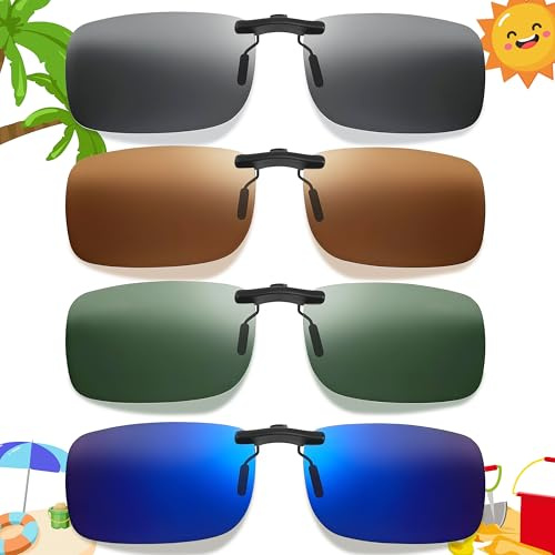 Yesaler Clip Lunettes Polarisant UV400 Clip Lunettes Soleil Clip Lunettes de Soleil Homme Femme pour Conduite Pêche 4 Pièces 4 Couleurs
