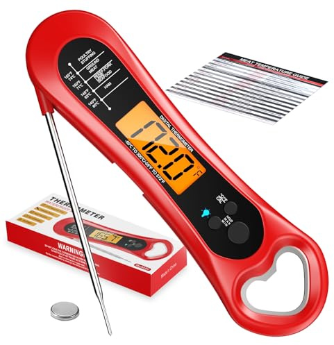 Meat Thermometer Digital, Instant Read Meat Thermometer for Grill and Cooking, with Bottle Opener, Backlight & Calibration Food Thermometer, Kitchen Gadgets for BBQ, Turkey, Candy, Liquids
