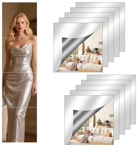 Vernerth 10 Espejos Adhesivos Cuadrados 20x20 cm - Láminas Decorativas de Acrílico para Pared, Ideal para Baños, Dormitorios, Salones y Armarios, Espejos de Pared sin Marco