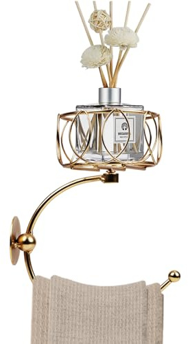 Toalleros de Baño con Portavelas Vintage, 2 en 1 Toallero de Anilla Sin Taladro, Anillo para Toalla Elegante de Dorado, Adhesiva o con Tornillos, Colgador de Toallas, Accesorios para Cocina y Baños