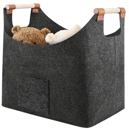 Cesta Para Leña De Fieltro – Portador De Leña Plegable De Gran Capacidad Con Asas De Madera, Bolsa De Almacenamiento De Madera Portátil Resistente Para Chimenea, Hogar, Camping | Soporte Para Sala De