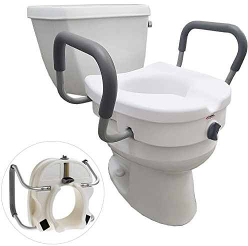 Carex E-Z Lock Toilet Seat and Safety Frame Combo Pack, 5-Inch Height Lift Seat Riser for Elderly and Handicap, Commode Chair For Elderly - Fits and Locks to Round or Elongated Toilets