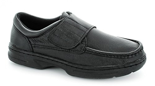Dr Keller Texas Mens Leather Rip Tape Strap Closure Bar Wide Fit Shoes Black UK 9