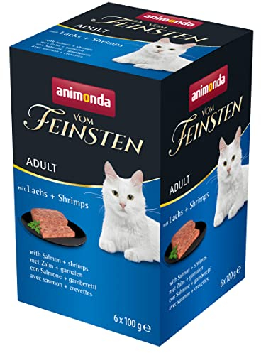 animonda vom Feinsten Katzenfutter nass mit Lachs + Shrimps (6 x 100g), getreidefreies Katzenfutter nass ohne Zucker, mit frischen, fleischigen Zutaten