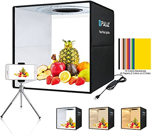 Photo Box 16 x 16 Quick Install Foldable Portable Studio Kit with Soft Light Cloth Professional Photography Equipment Adjustable White Light, Soft Light, Warm Light