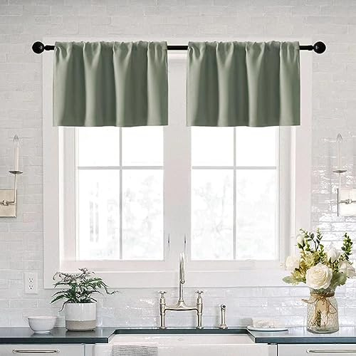 XTMYI, Tende da cucina per finestre, verde salvia primaverile bohémien, mantovana per soggiorno, camera da letto, bagno, set di 2 pezzi, lunghezza 40,6 cm