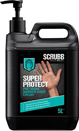 SCRUBB Super Protect Pre-Work Barrier Hand Cream Moisturiser Lotion, Non-greasy, Fragrance-free, 5L Pump Top
