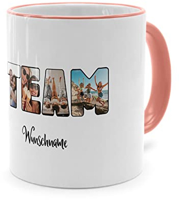 PhotoFancy® - Fototasse 'Team' - Personalisierte Tasse mit eigenem Foto und Text selbst gestalten - Rosa