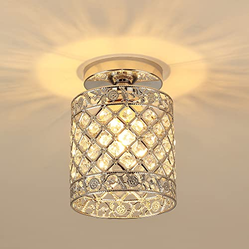 Plafoniera Cristallo Corridoio Moderno, Lampade a soffitto Ingresso Semi Incasso con E27 Presa, Lampadario Cristallo Luci corridoio con Cromo Metallo Paralume, per Spogliatoio Scala bagno Balcone
