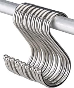 Lansonee 10 Sets of S-Shaped Hooks,Stainless Steel Hooks,Strong Load-Bearing Clothes Rack,Kitchen and Bathroom Door Storage Hooks,Silver/Large Size