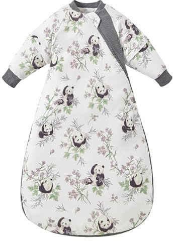 Chilsuessy Baby Schlafsack Winter mit abnembar Langarm Warm Wattiert Babyschlafsack Kinder Ganzjahres Schalfsack für Jungen und Mädchen, Bambuswald Panda/2.5 Tog, S/Baby Höhe 60-70cm