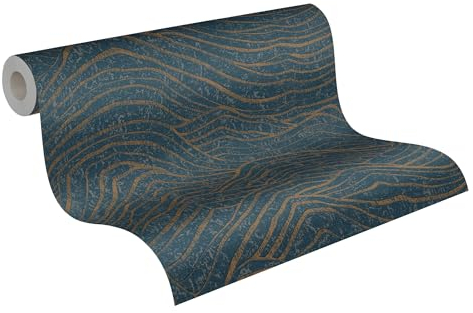 A.S. Création Papier peint design aspect 3D, bleu foncé doré, 395074, papier peint non tissé, de qualité supérieure, avec effet métallique, 10,05 x 0,53 m, fabriqué en Allemagne