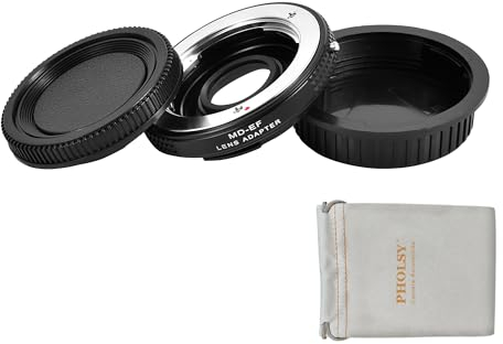 PHOLSY Enfoque Manual Adaptador de Objetivos con Vidrio óptico y Tapa Compatible con Minolta Rokkor MD MC Montura Objetivos y Canon EOS EF Montura Cuerpo de Cámara, Minolta a EF