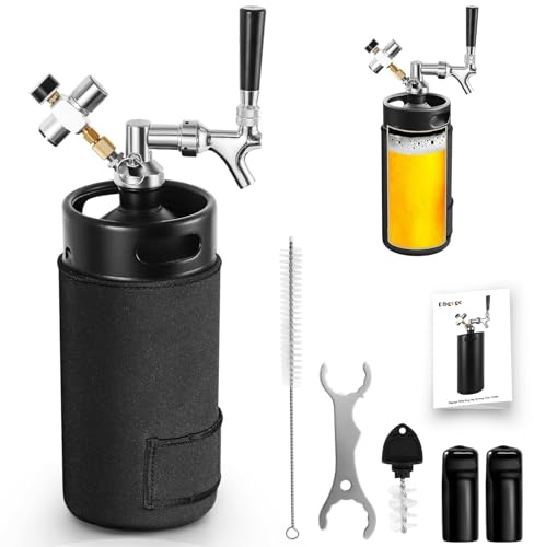 Dbgogo 128 OZ Mini Keg Growler Beer Tap System with Keg Sleeve, 0-60 PSI Keg CO2 Regulator Stainless Core Draft Beer Faucet Self-Closing Spring Brew Hose Kegerator Craft Carbonation Dispenser