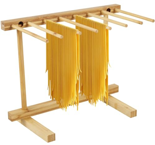 Fyeme Secador de pasta plegable de madera con 8 brazos desmontables, agarre seguro gracias a 2 patas, plegable, reutilizable, para pasta