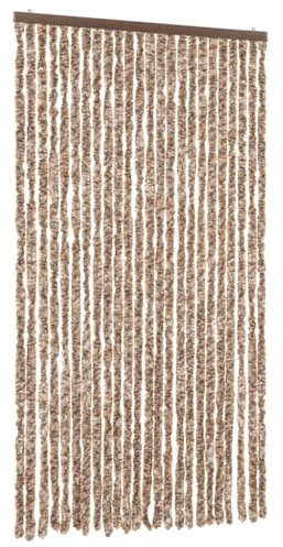 vidaXL Cortina Antimoscas, Persiana de Moscas Mosquitos, Puerta contra Insectos, Protección para Casa, Chenilla Beige y Marrón Oscuro 100x230 cm