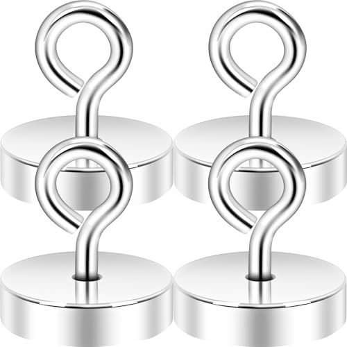 Neosmuk Magnetische Ringhaken, 36kg Heavy Duty Extra starker Magnethaken mit Ringschraube für Kreuzfahrtkabine, Magnetösenaufhänger zum Aufhängen, Cruise Essentials Haken (Silber, 4er Pack)