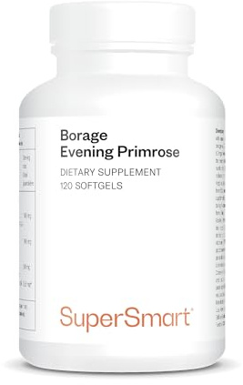 Huile de Bourrache et d’Onagre + Vit E - Peau Éclatante - Hydratation en Profondeur - Huiles pressées à froid - Confort prémenstruel - 300 mg de GLA - 120 gélules faciles à avaler - Vegan - SuperSmart