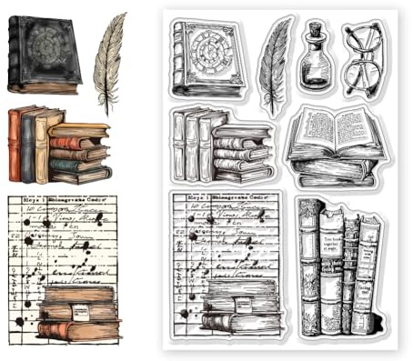 CHGCRAFT Vintage Library Books Pattern Clear Silicone Stamps, for DIY Scrapbooking Photo Album Decorative Holiday Cards Making Paper Craft Decor 4.3x6.3 Inch