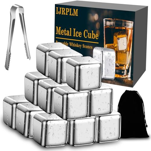 18 Stück Edelstahl-Eiswürfel, Metall-Eiswürfel, Whiskey-Steine, wiedereinfrierbare Kühlsteine mit Zange und Kordelzugbeutel