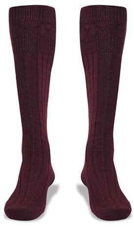 BELGLY Mens Kilt Socks Traditional Scottish Highland Wear Wool Kilt Hose Casual Wedding Sports Leg Warmers (Maroon, Large)