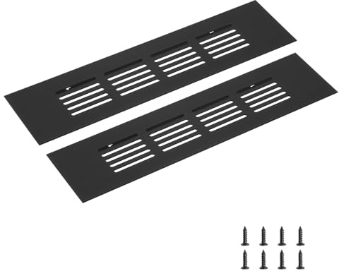 sourcing map Rectangle Ventilation Grille 200x50mm/8x2 Black | Aluminum Alloy Mesh,Air Vent Cover,Louvered Ventilation Cover,with Mounting Screws for Cabinet Shoe Closet