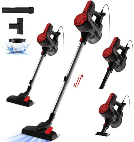 Tedrills 6-in-1 Staubsauger Beutellos,25KPa Staubsauger mit Kabel, Aktionsradius 6m, 450W Vacuum Cleaner, 1.2L Staubbehälter,Stielstaubsauger für Tierhaare,Teppich und Harten Boden