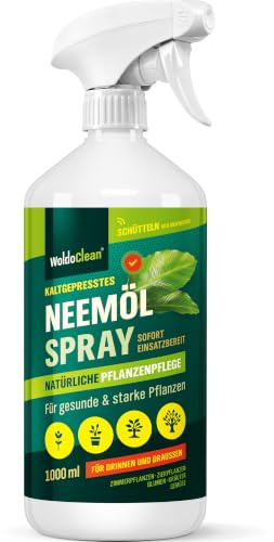 WoldoClean Neemöl Spray für Pflanzen mit Emulgator - kaltgepresst 1000 ml | gebrauchsfertig ohne Anmischen, Zimmerpflanzen, Orchideen, Rosen, Obstbäume, Zitruspflanzen, Monstera, Oleander, Bonsai