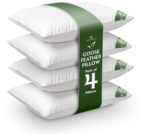 GC GAVENO CAVAILIA Goose Feather Pillows 4 Pack Hotel Quality | Premium Soft Pillows | Feather Pillows | Down Pillows | Hotel Pillows Luxury 4 Pack | Bed Pillows | Firm Pillows | UK Size (48x74cm)