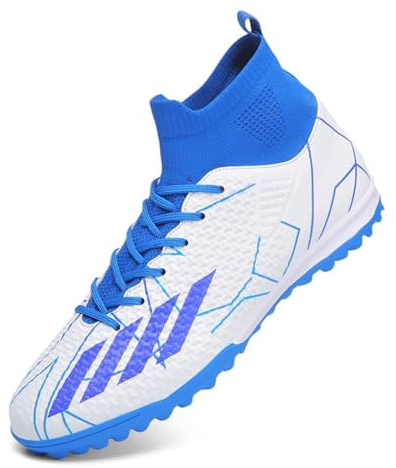 Football Boots Boys Astro Turf Men Indoor Futsal Shoes Unisex Youth Rugby Shoes Adult AG FG TF Wide Training Sneaker Breathable (White TF,7.5)