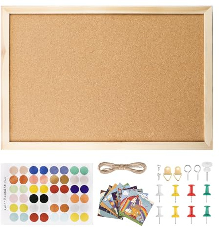 AUNHOKE Tableau en Liège Mural, Tableau Liège Mural 40x30 cm | avec Cadre en Bois de Pin, Punaises et Kit de Montage pour Bureau, École, Chambre et Maison