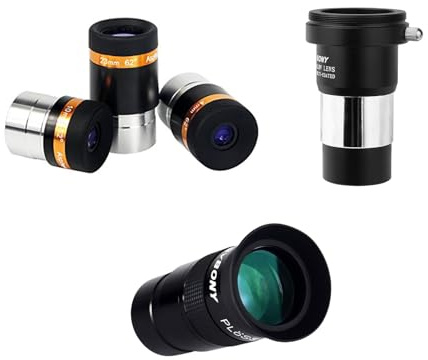 SVBONY 62 Degrees Telescope Eyepieces 4mm 10mm 23mm and 2X Barlow Wide Angle Aspheric Telescope Eyepiece Set Bundle with 40mm 1.25 inches Plossl Lens 40 Degree Field for Astronomical Observation
