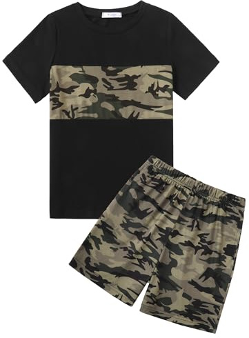Arshiner Ragazzi Maglietta e Pantaloncini Set Casual Estivo Contrasto di Colori 2 Pezzi Tshirt e Shorts Set di Abbigliamento per Bambini 13-14 anni