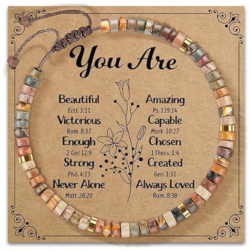 ZALAOR You Are Scripture Bracelet Gift for Women – Inspirational Natural Stone Beaded Bracelet with Bible Verse Card – Encouragement Faith Bracelets for Friends, Birthday, Baptism & Spiritual Gifts