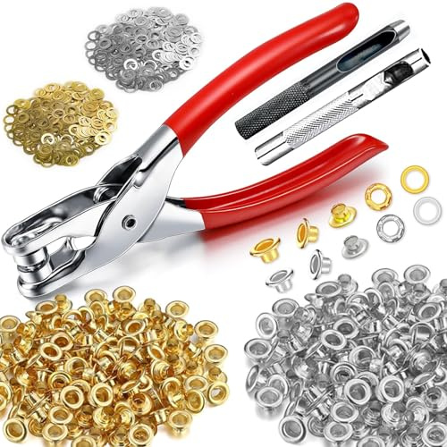 Sichgitzo Eyelet tool1203Pcs with Pliers, 1/4 Inch (6mm) Metal Eyelets in Gold & Silver,Belt Hole Puncher for Leather for Leathercraft, Belts, Shoes, Fabric, DIY Projects