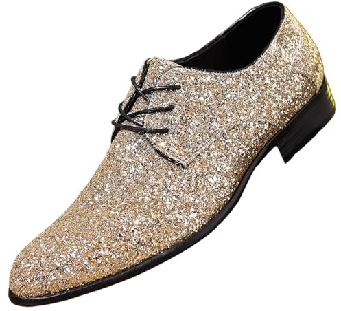 Generisch Scarpe glitterate da uomo con paillettes in vernice in stile britannico con punta appuntita e lacci per eventi aziendali e carnevale Fasching