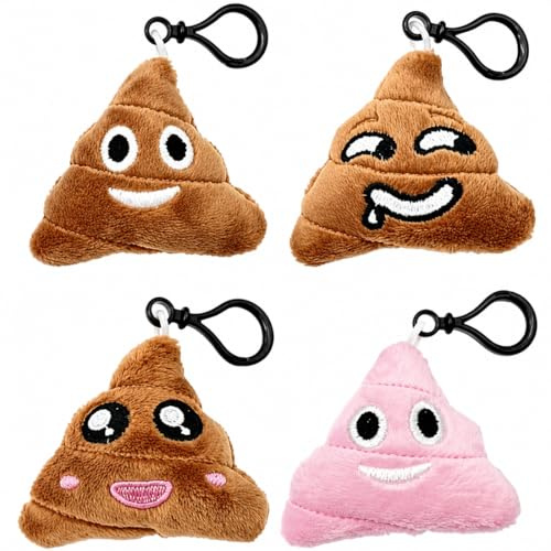 YIPFEN Lot de 4 Porte-clés Peluche Mini-Émoji Caca pour Enfants, Remplissage de Sachets Cadeaux, Anniversaire Enfant, Cadeaux Invités (6 cm)